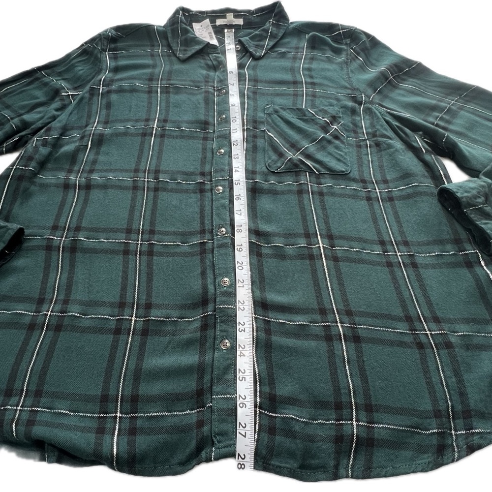 NEW Maurices Plaid Button Up Shirt Button Back Dark Green Silver 2 - Picture 10 of 17